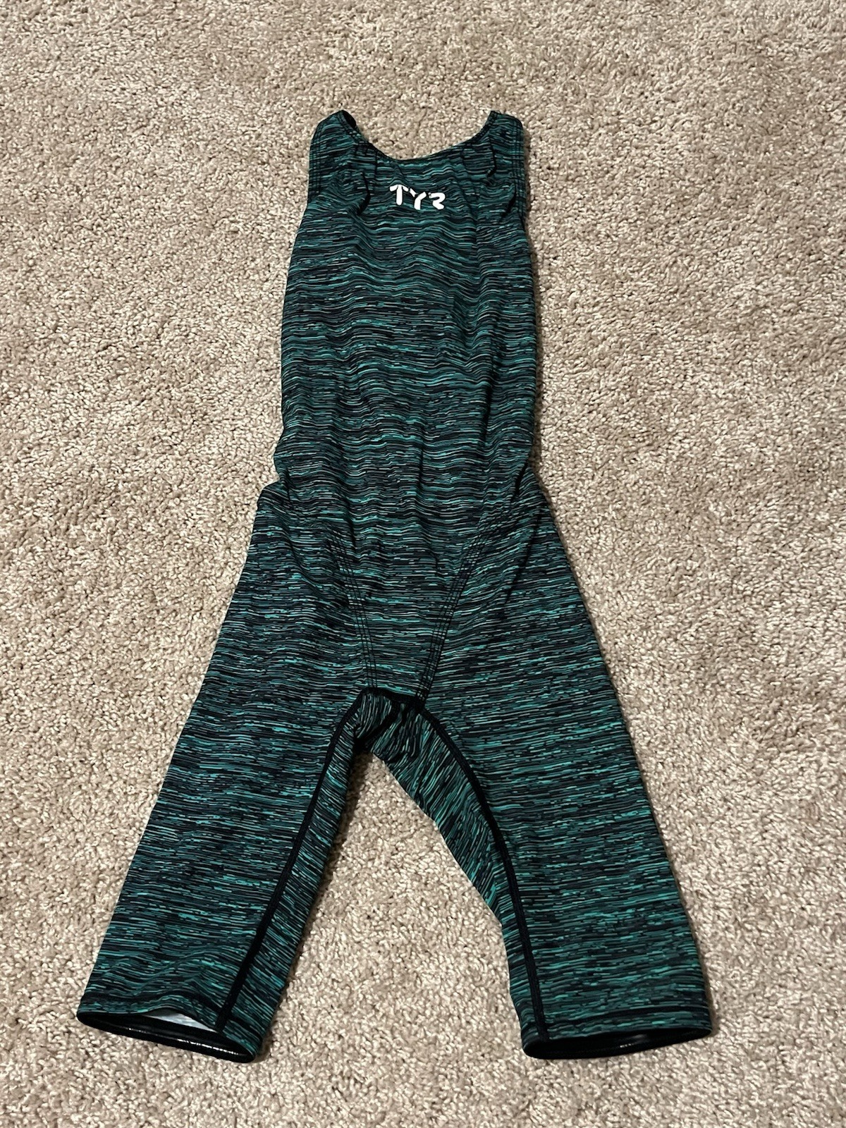 TYR Avictor Tech Suit Womens 24 Kneeskin Black Green Racing Swimsuit Fair Used