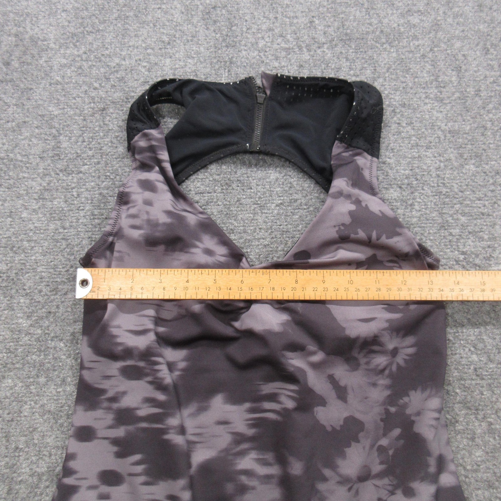 Nike Women’s One Piece Swimsuit Large Black Floral Zip Back Racer Athletic Suit