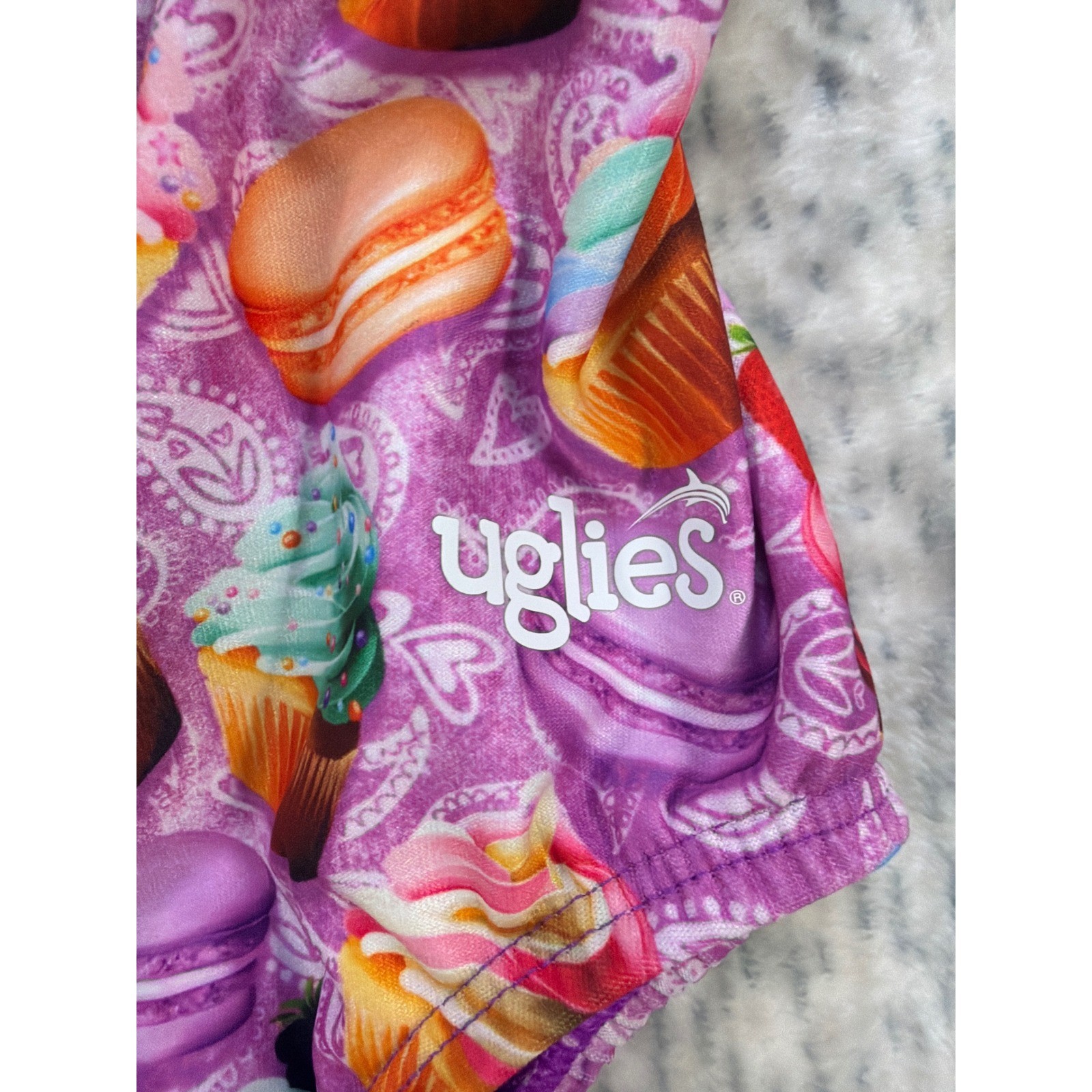 Dolfin Uglies Womens Cupcake Macaron Print One Pc Swimsuit 32 DS0510C35D Purple