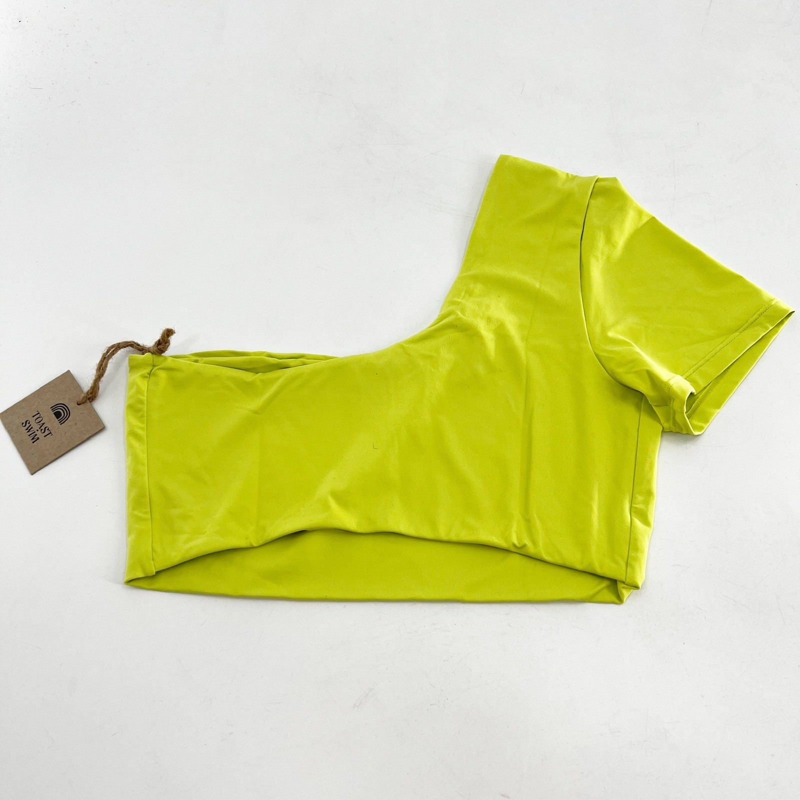 NWT Free People x Toast Swim One Shoulder Top Chartreuse Green Recycled Nylon