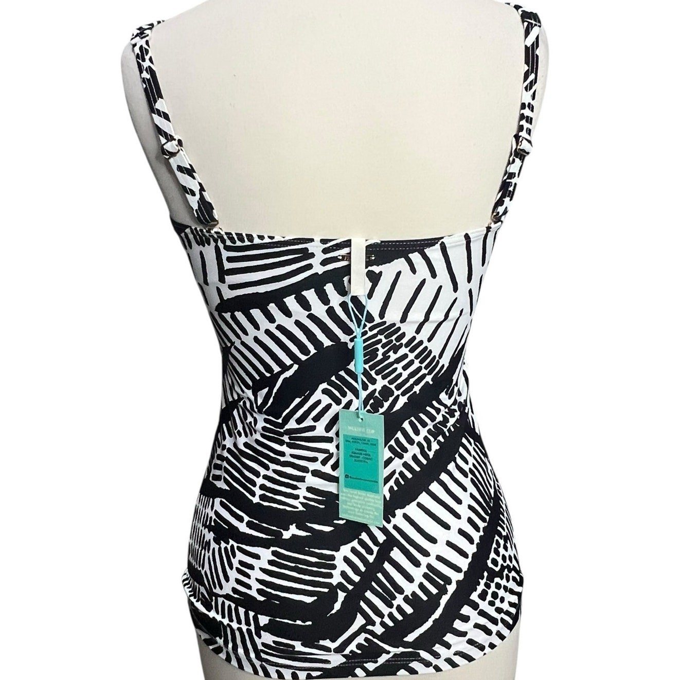 Sea Level Swim Tankini Top US 6 Black White Multifit Cup Convertible Sustainable