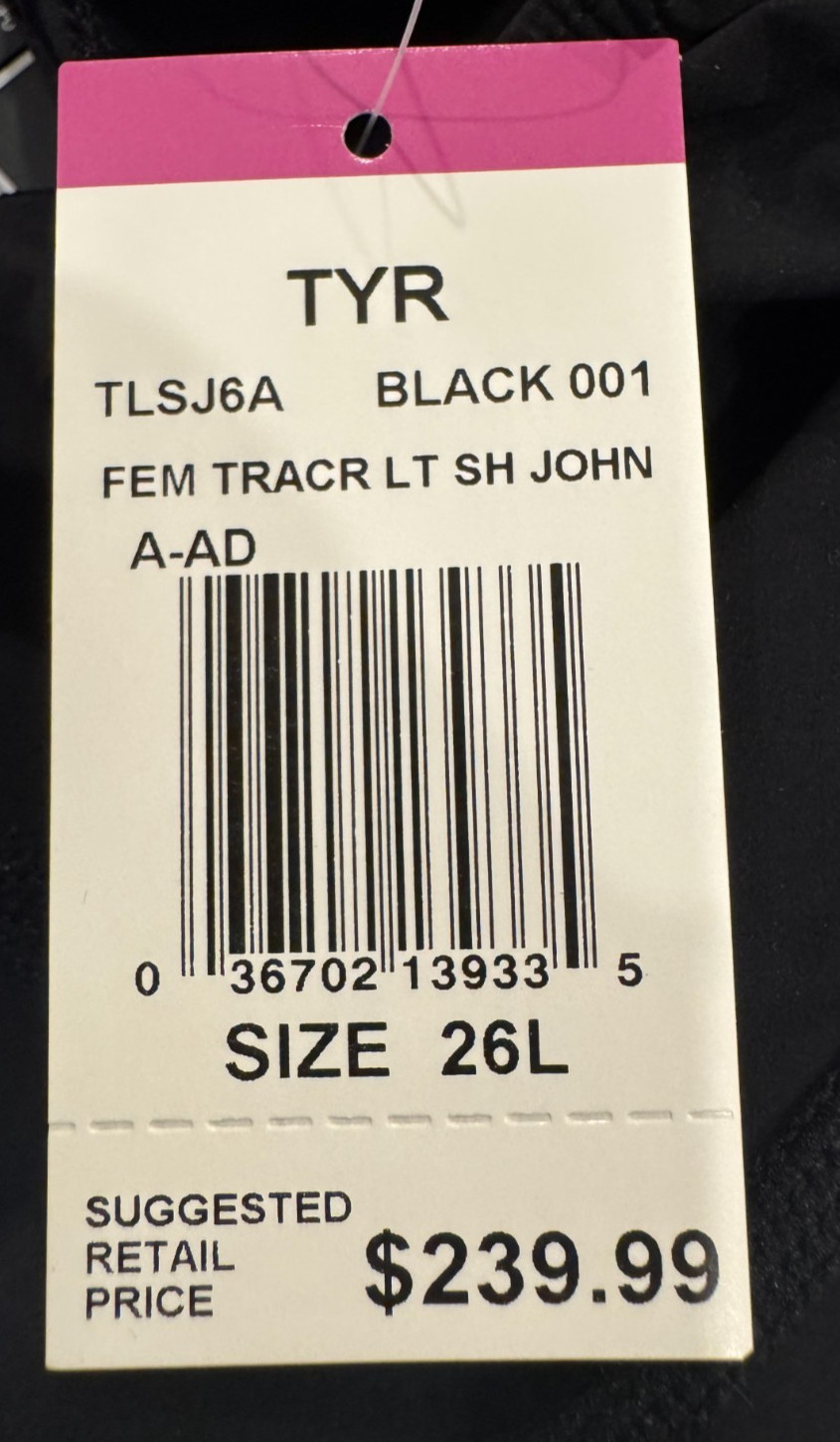 TYR Women Girls Black 26L Tracer Light Aeroback Swim Short John USA Made New Box