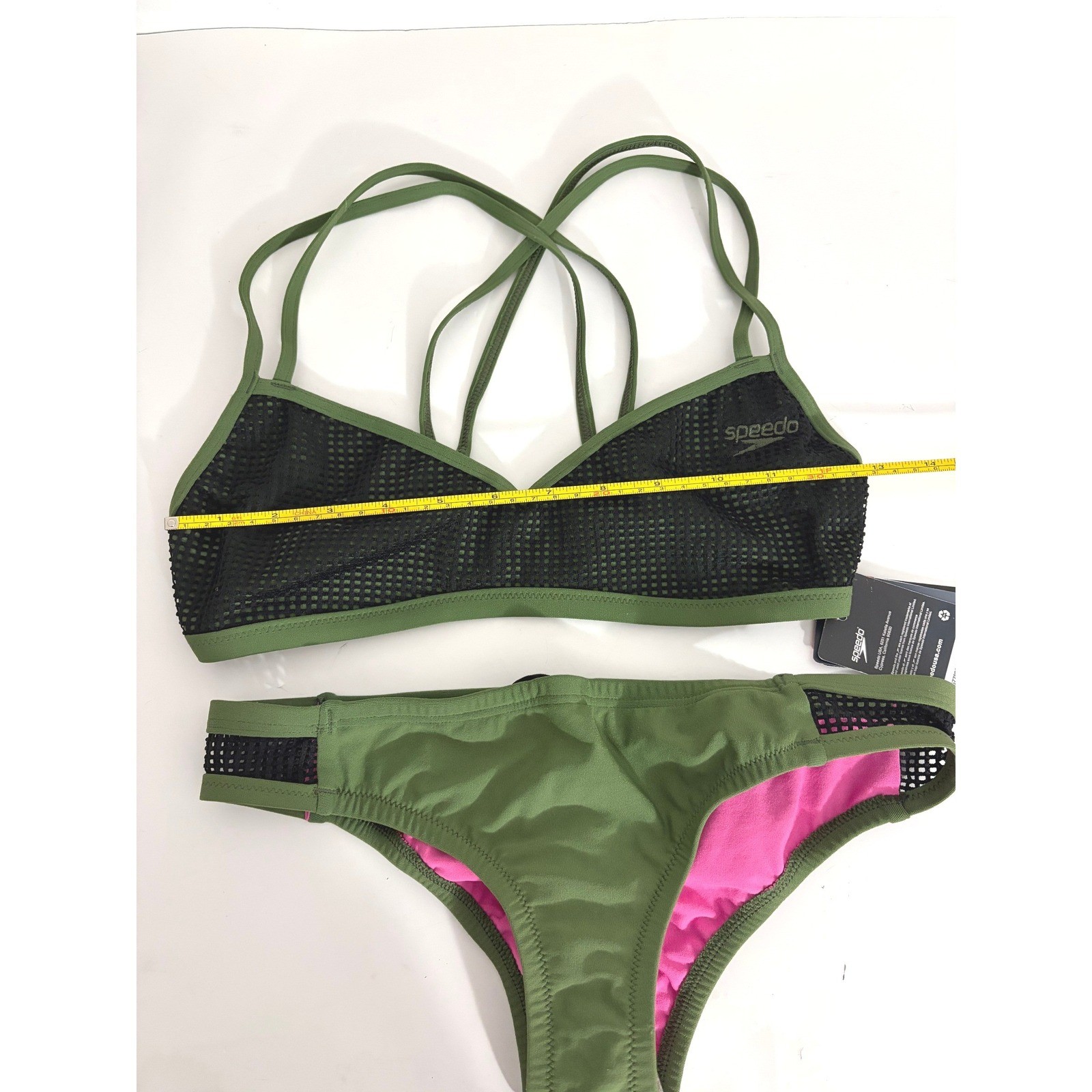 Speedo Athletic Turnz Endurance Practice Bikini Mesh Strappy Swim Set Olive Sz S