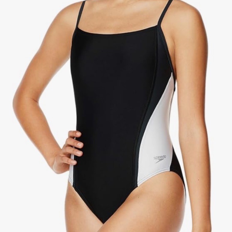 Speedo Womens Black White Colorblock Crossback One Piece Swimsuit 8/34 7192101