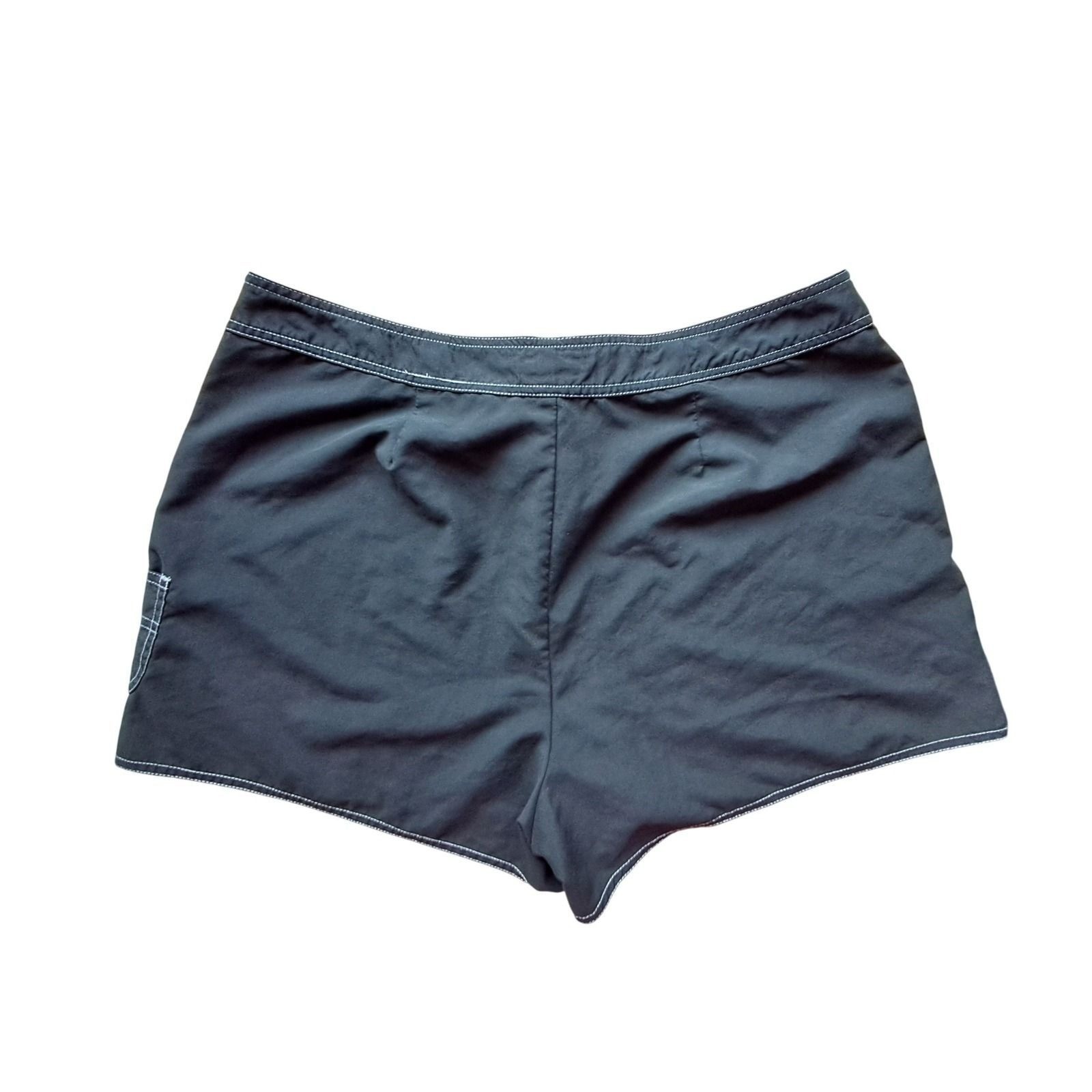 St Johns Bay Womens XL Black Board Shorts White Stripe Swim Trunks Cargo Pocket