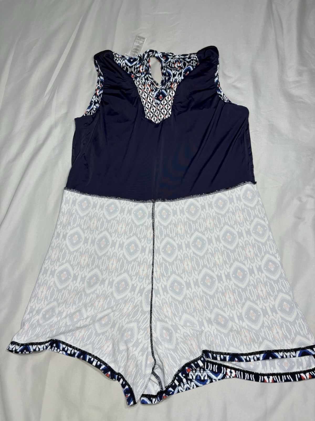 Tommy Bahama Sleeveless Beach Romper Blue Pattern Size L/G 95% Recycled Nylon
