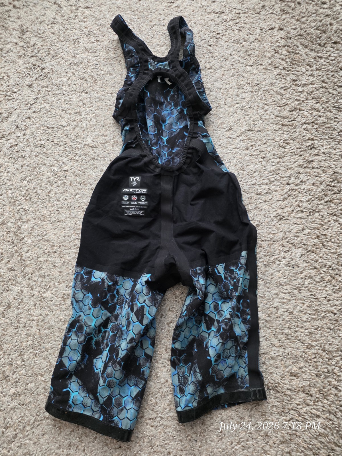 TYR Avictor Women’s Competitive Kneeskin Tech Swimsuit Blue Hex Print Size 29