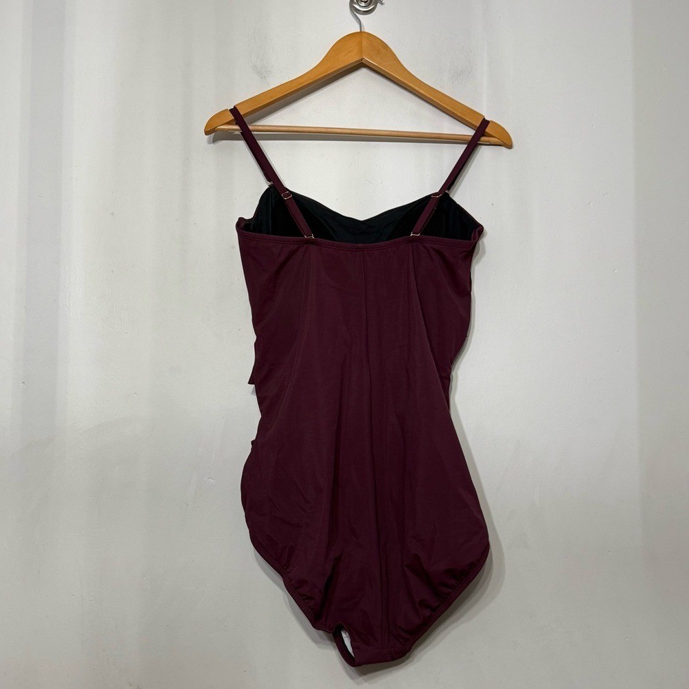 Lands End Slendersuit One Piece Swimsuit Bandeau Removable Straps Ruching NWT 16