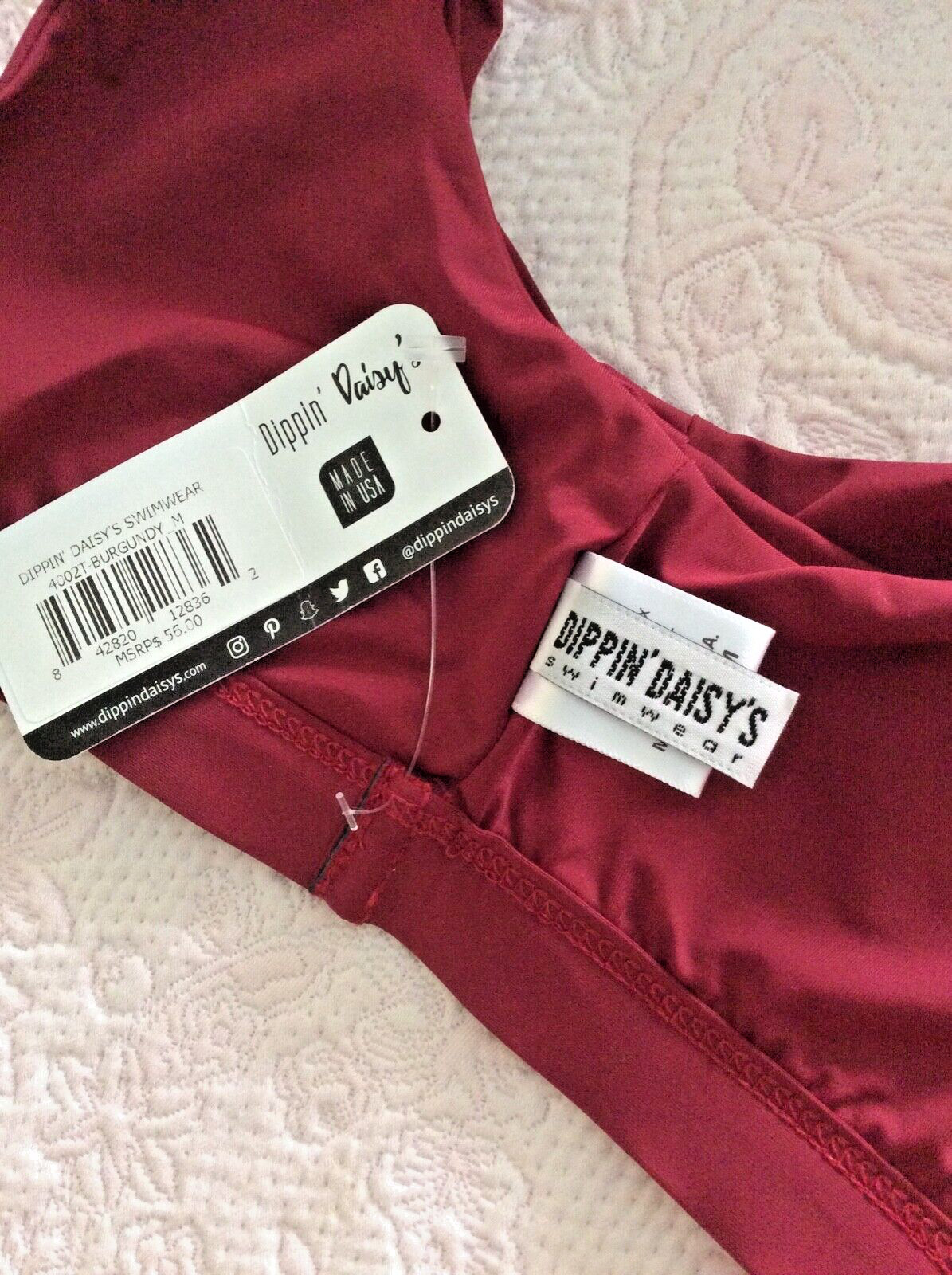 DIPPIN’DAISY’S BRAND NEW BANDED BURGUNDY SPORTY SWIM Women TOP SZ M