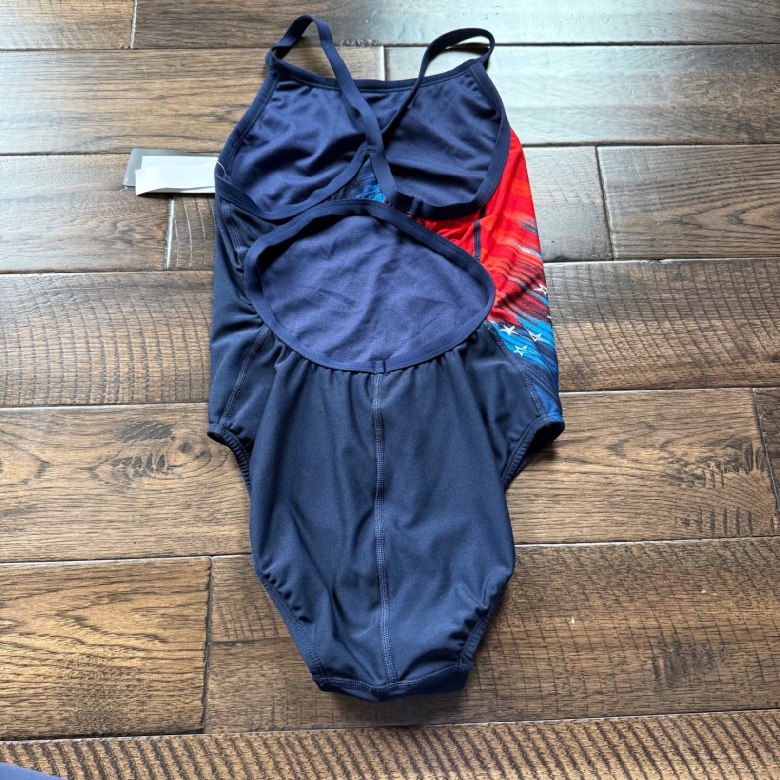 TYR Valiant Diamondfit One Piece Swimsuit Navy Red White Stars P04035H Size 34 M