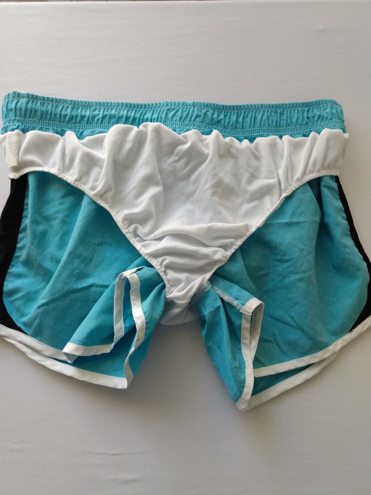 Raya Sun Shorts Women’s Large Track Run Swim Lined Side Stripe Aqua Black