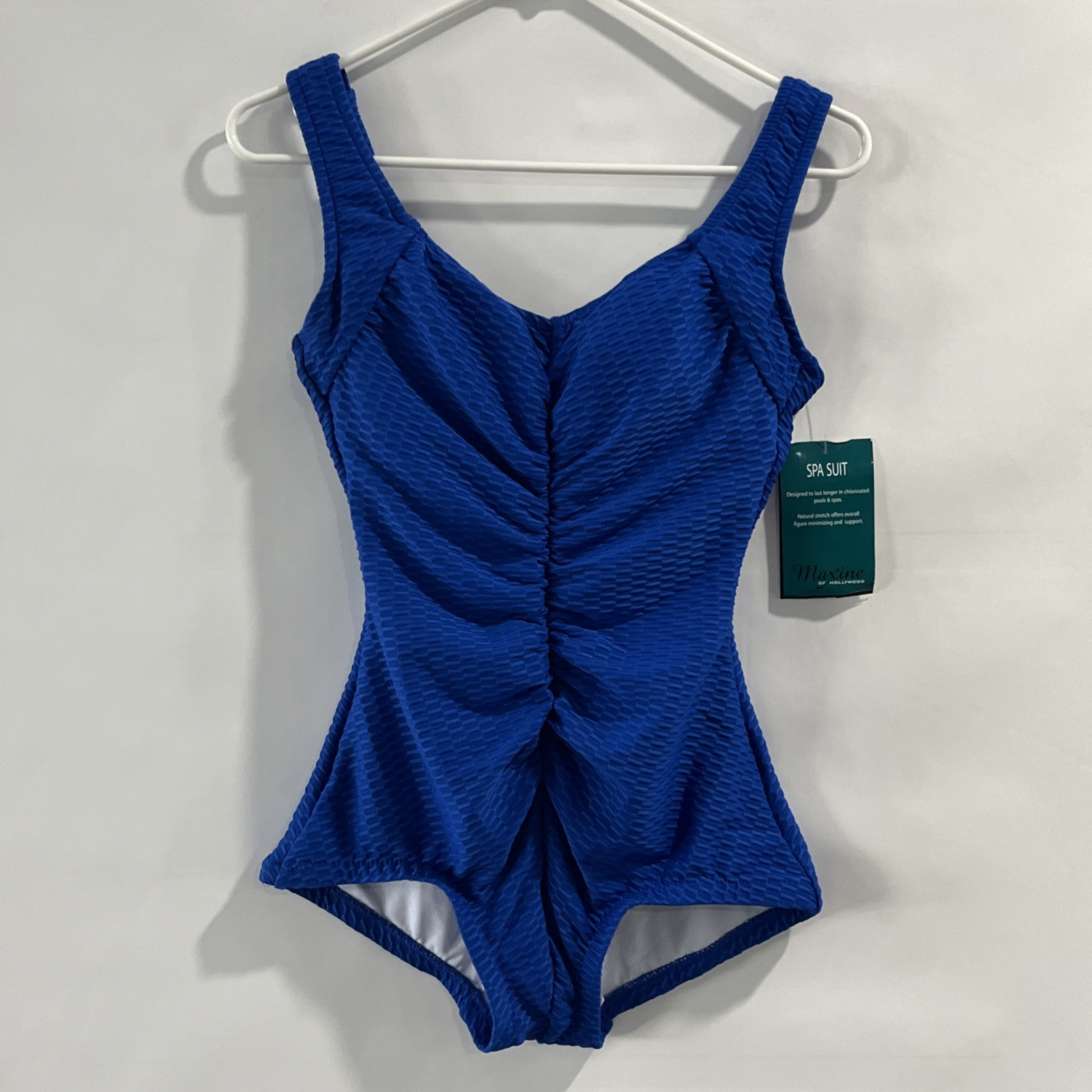 Maxine of Hollywood Spa Suit Women’s Size 6 Cobalt Blue Shirred front one Piece