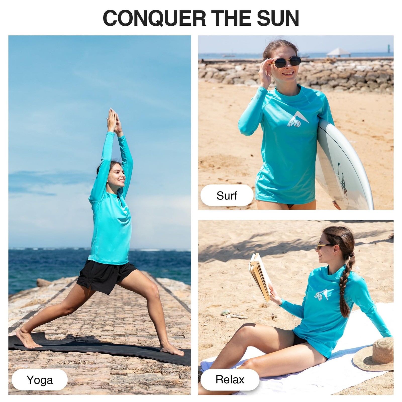 Kanu Surf Women’s Keri Long-Sleeve UPF 50+ Rashguard Large Aqua