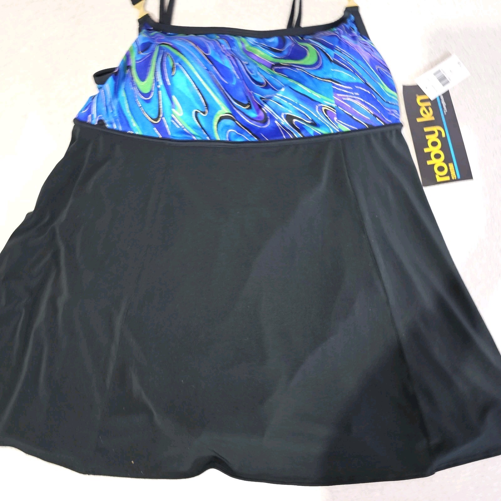 Robby Len One Piece Swimsuit Skirt Bathing Suit Wmns Plus Size 22 22W Blue Black