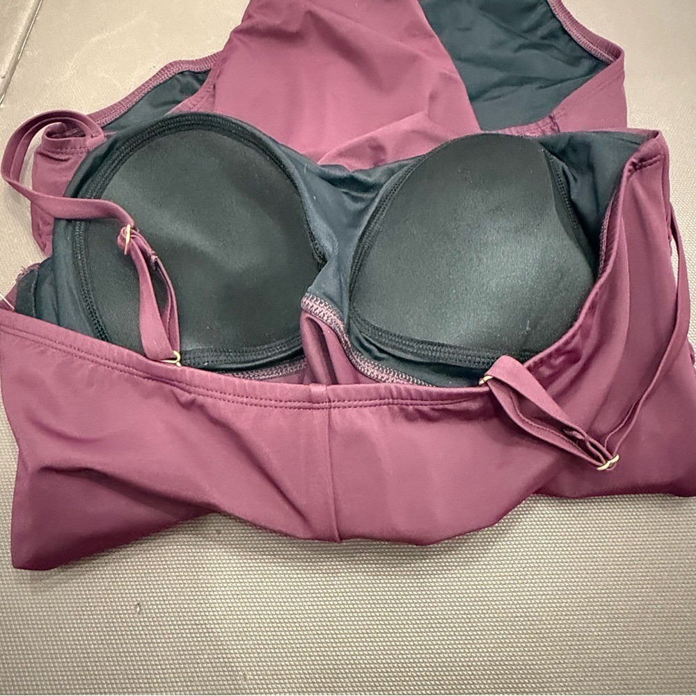 Lands End Slendersuit One Piece Swimsuit Bandeau Removable Straps Ruching NWT 16