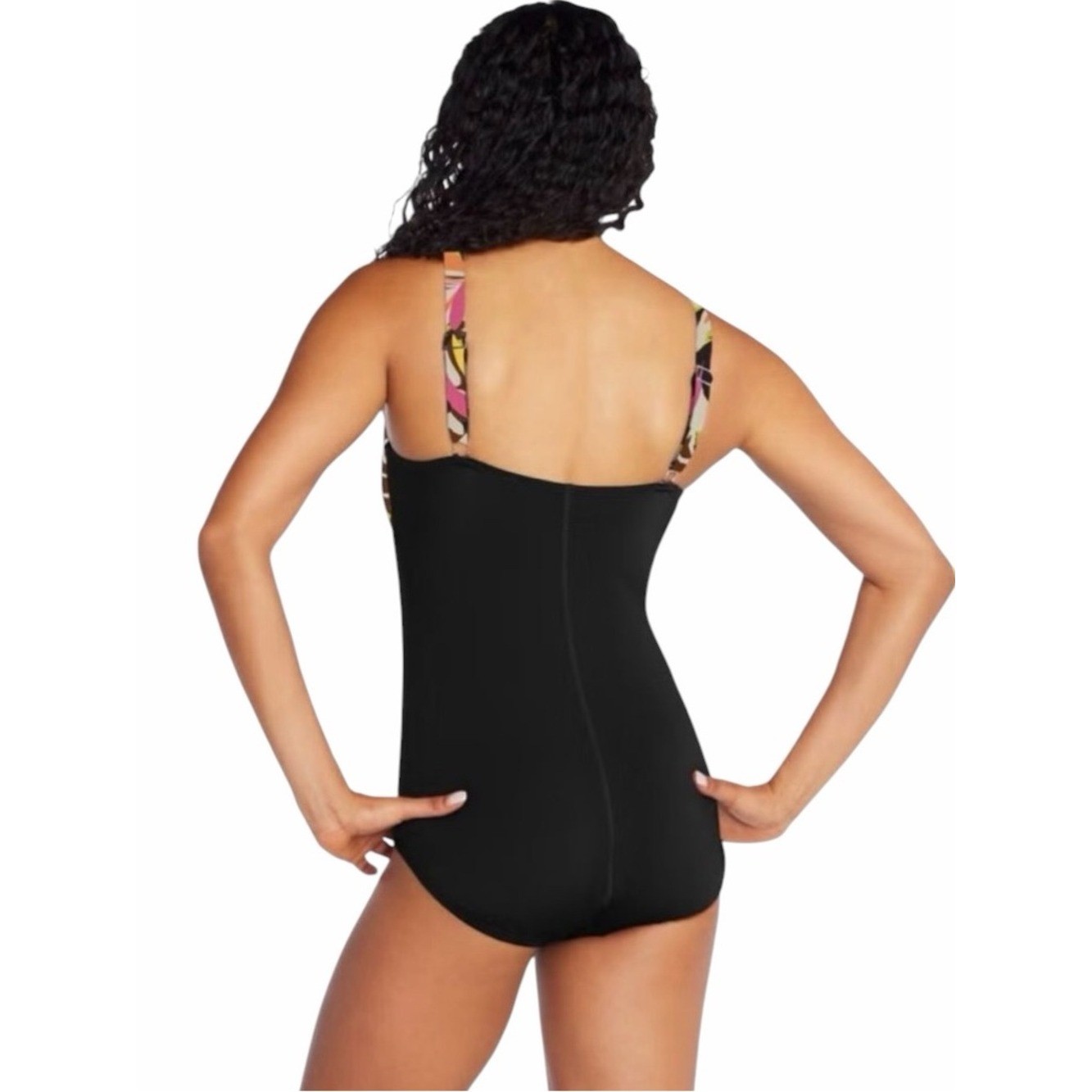Speedo Fandango Pink Tropical Print Black Swimsuit Size 12 New