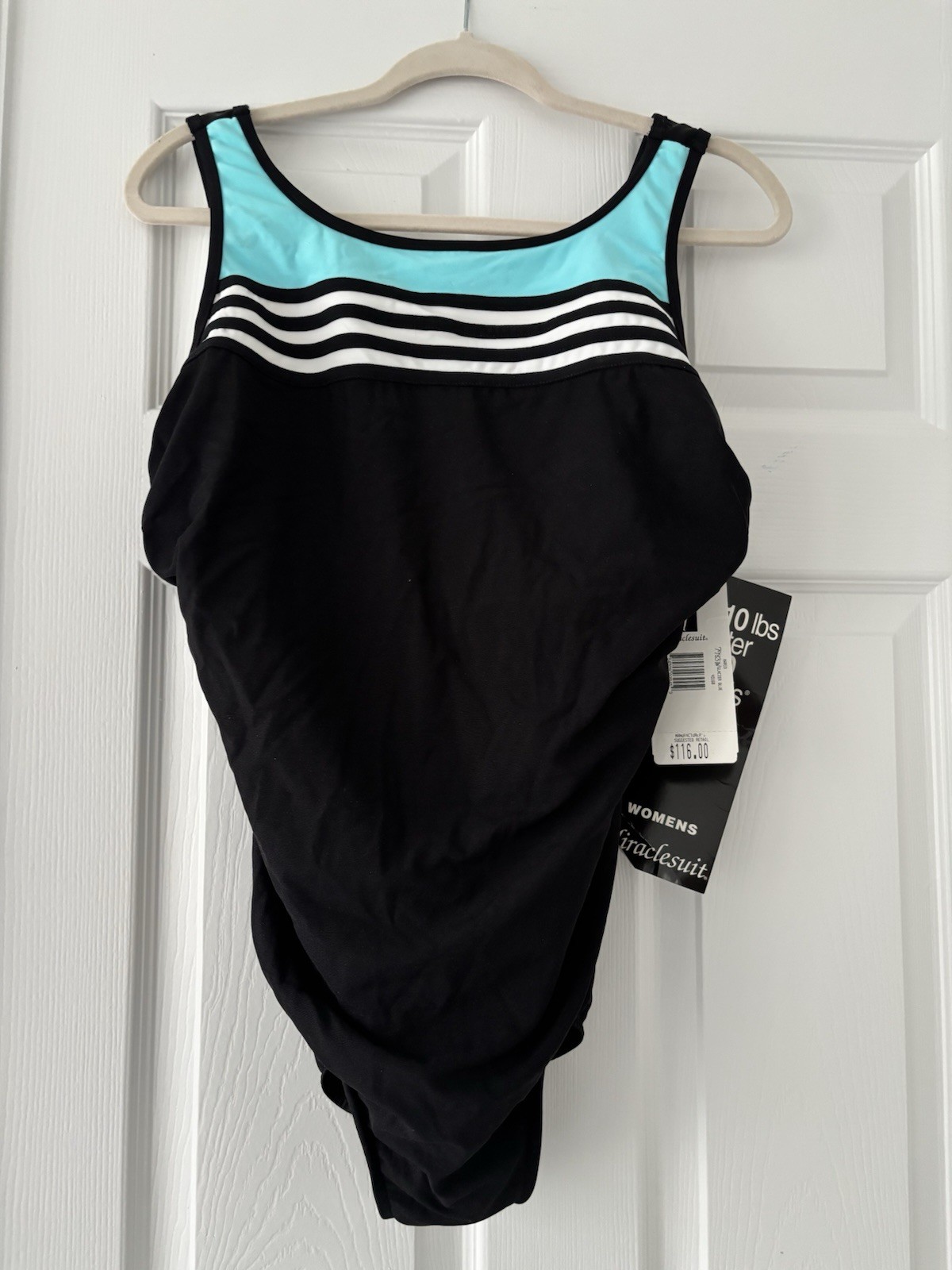 NEW!Women’s 18W MIRACLESUIT Bathing Suit by Swim Shaper Black/Aqua/White Has Tag
