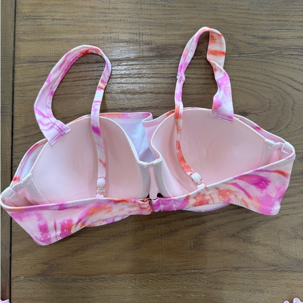 Shade & Shore Pink + Orange Tie-Dye Bikini Set XL Bottom 36B Adjustable Top T11