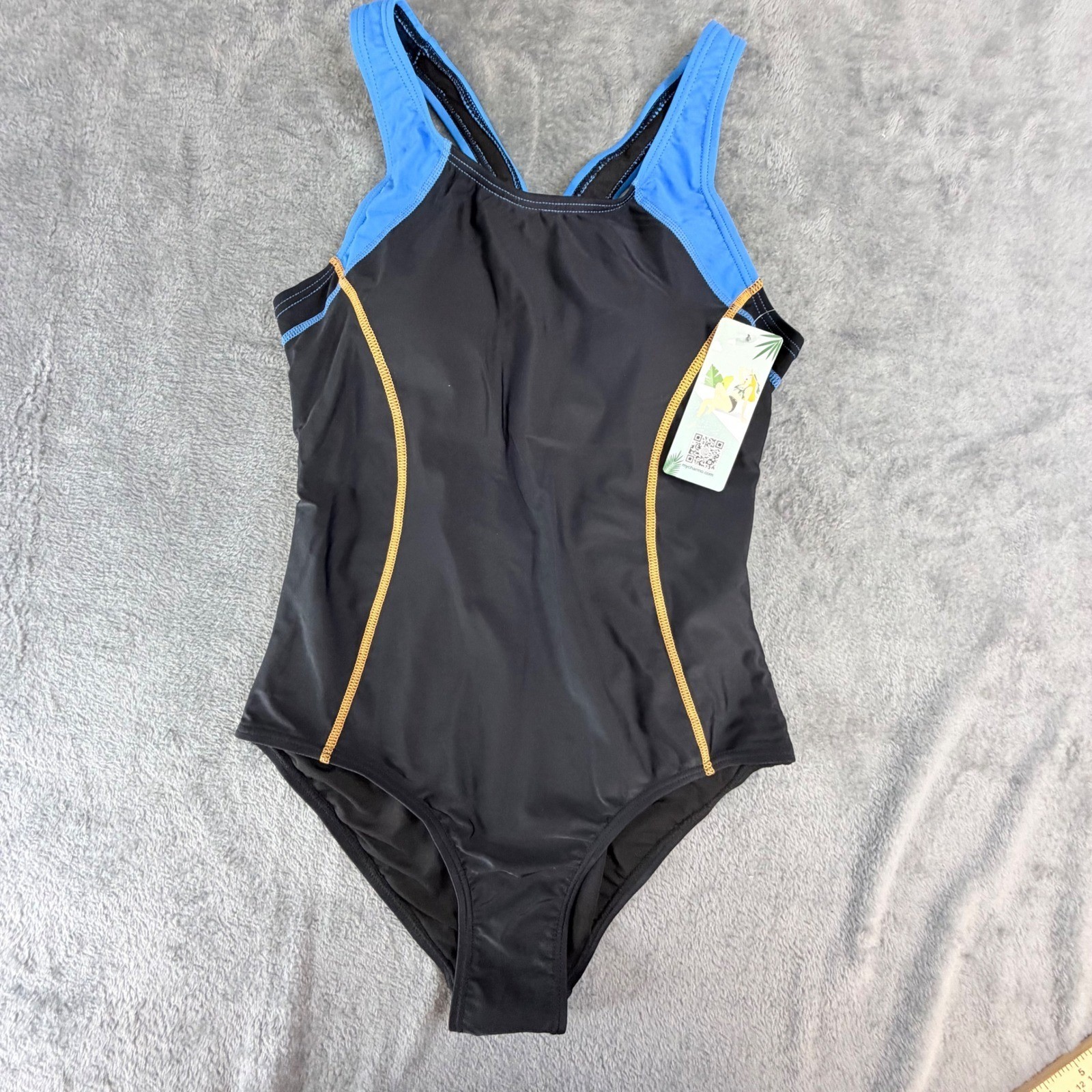 Charmo Womens Racerback One Piece Swimsuit Black Blue Athletic Training Size S