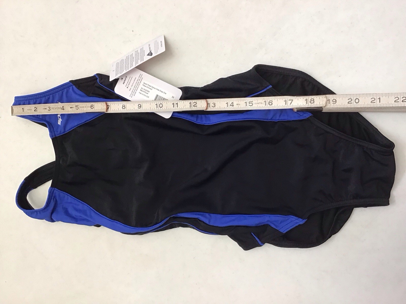 Sporti Solid Piped Wide Strap 1 Pc Swimsuit Black Lycra Xtra Life Sz 32 (C20-23)