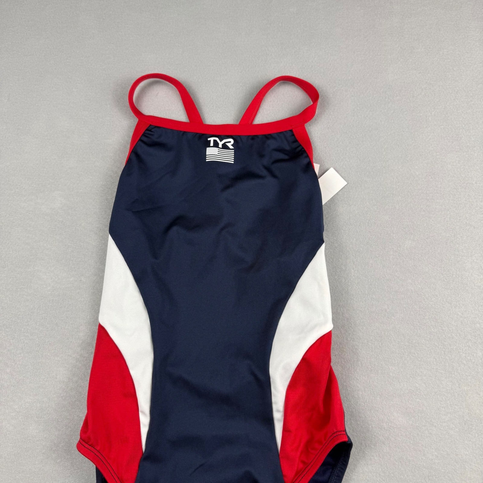 TYR Womens 30 S One Piece Swimsuit Navy Red White USA Durafast Elite Performance