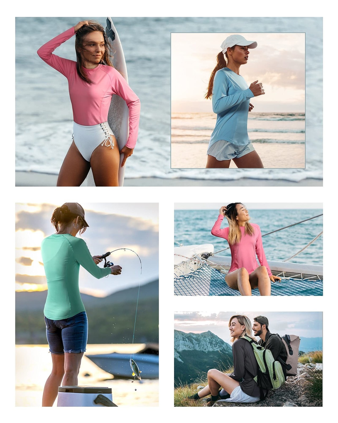 Roadbox Women’s Long Sleeve UV Sun Shirts UPF 50+ Workout Swim Rash Guard Tops