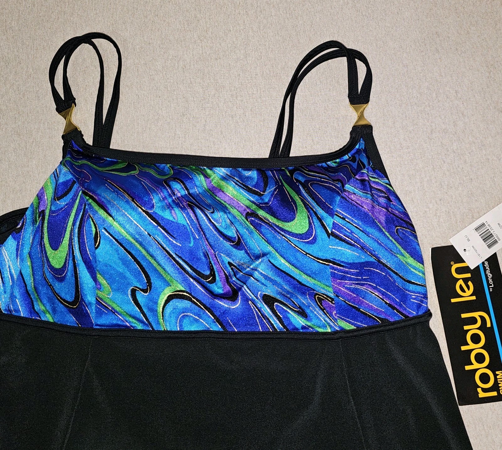 Robby Len One Piece Swimsuit Skirt Bathing Suit Wmns Plus Size 22 22W Blue Black