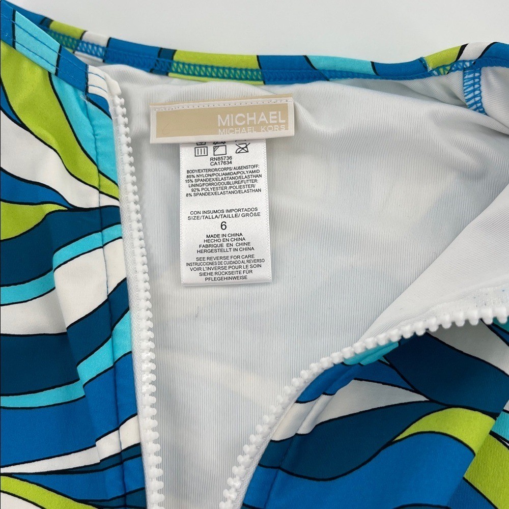 MICHAEL KORS SURF LONG SLEEVE 1PC PADDLE SWIMSUIT RASH GUARD CYAN BLUE 6