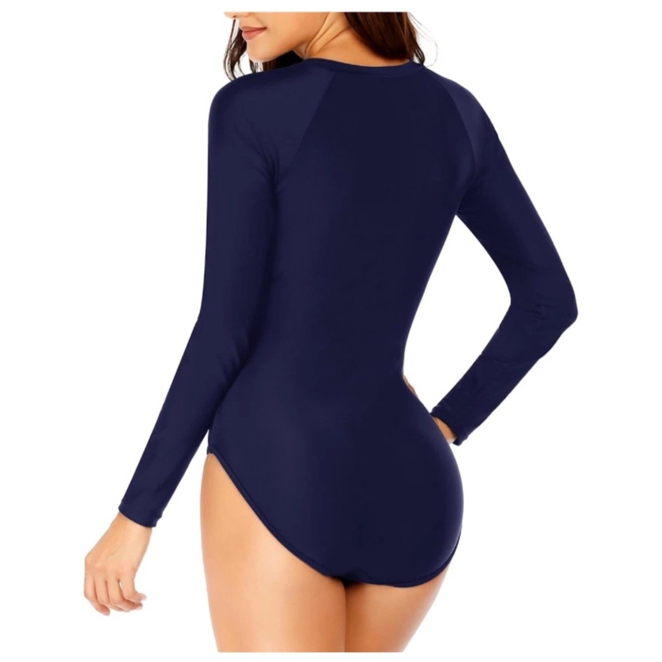 Daci Women’s Zipper Diving Rash Guard Swimsuit Built-In Bra-Navy Blue Size M