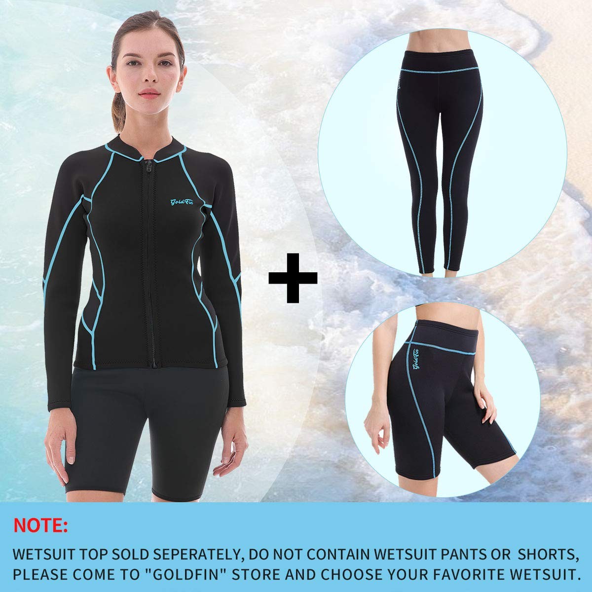 GoldFin Wetsuit Top Women, 2mm Wetsuits Jacket Long Sleeve Medium, Blue/line