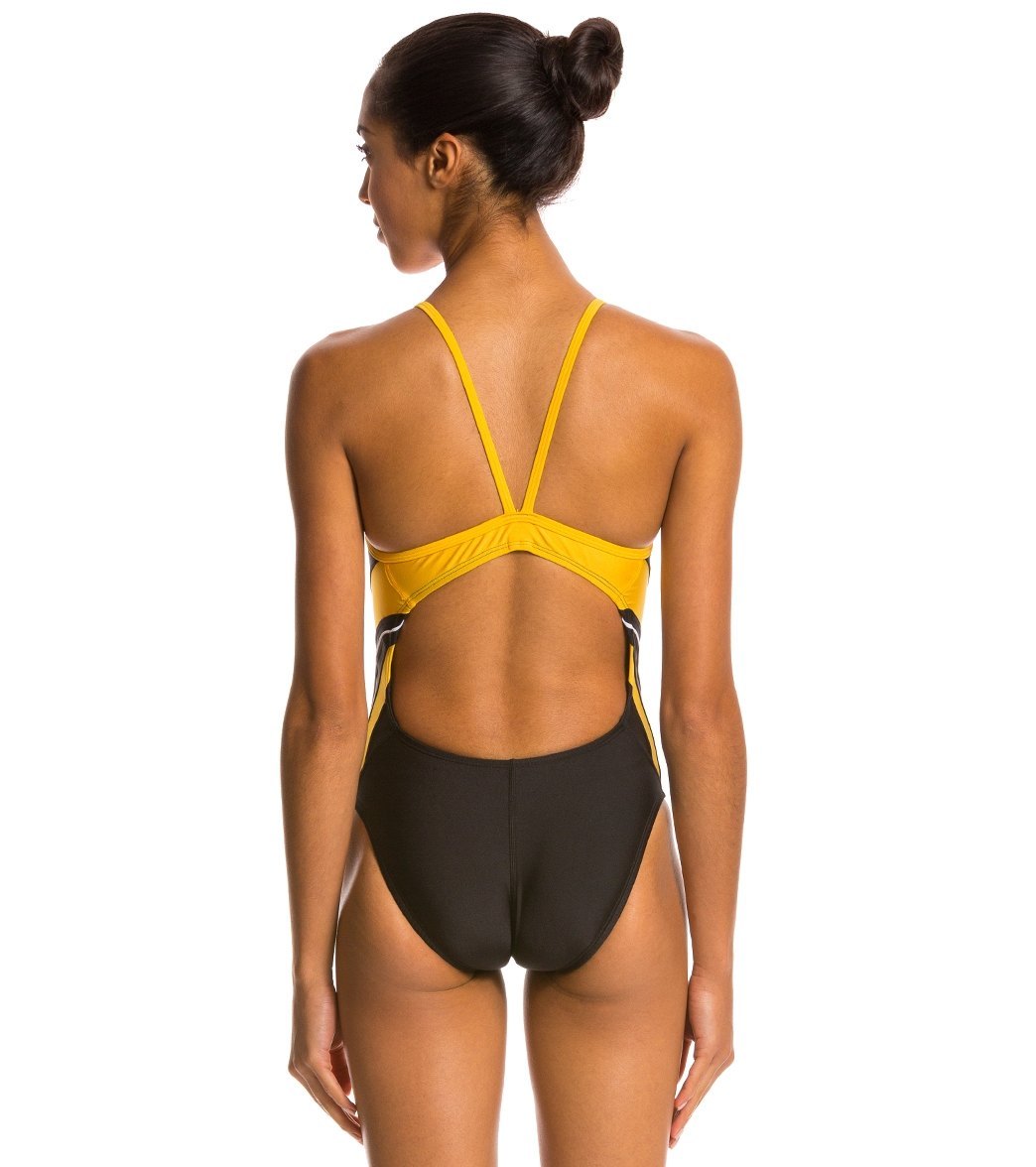 Women’s Speedo Rapid Spliced Energy Back Swimsuit Black/Gold, Black/Orange