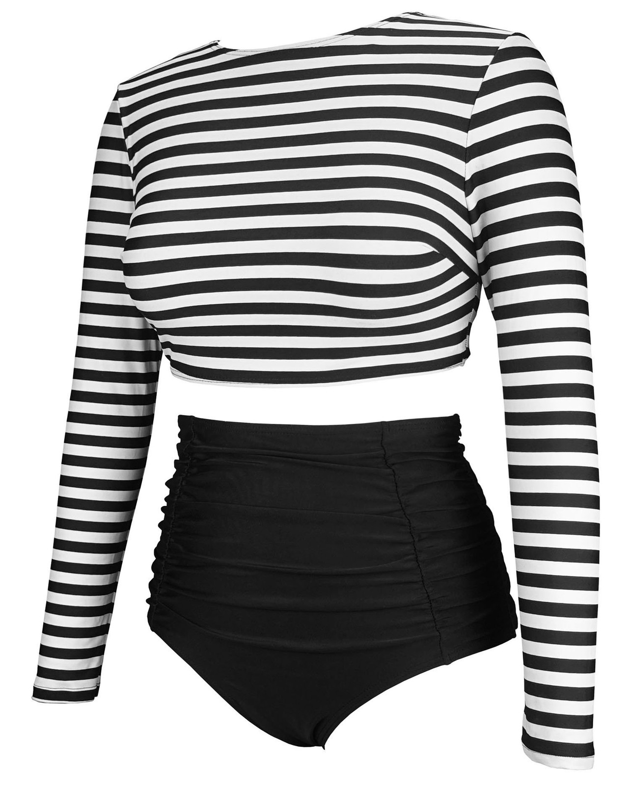 COCOSHIP Women’s Long Sleeve Swim Shirt Rash Guard Top Tankinis Set High Wais…