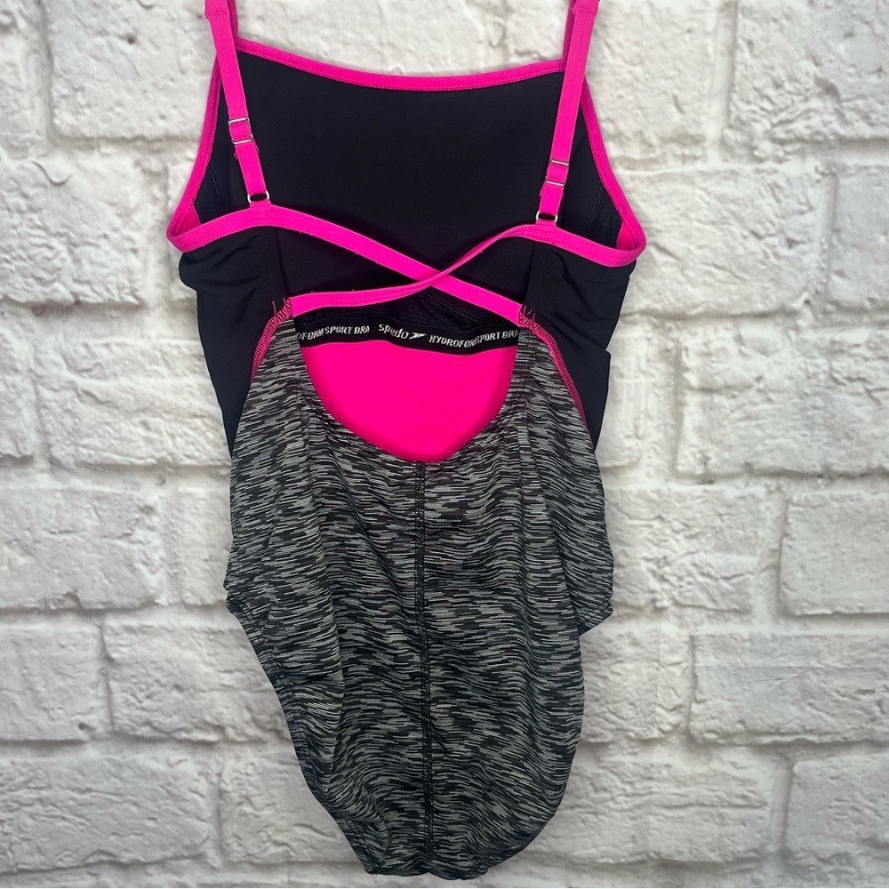 Speedo One Piece Black White Pink Swimsuit size 8