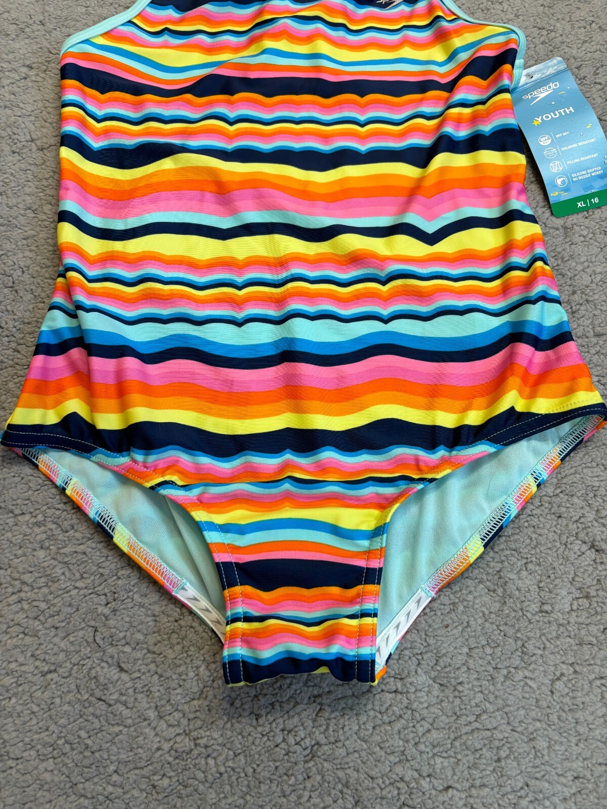 Speedo Girls Thin Strap One Piece Swimsuit. Color-Rainbow, YouthXL (16). NWT’s.