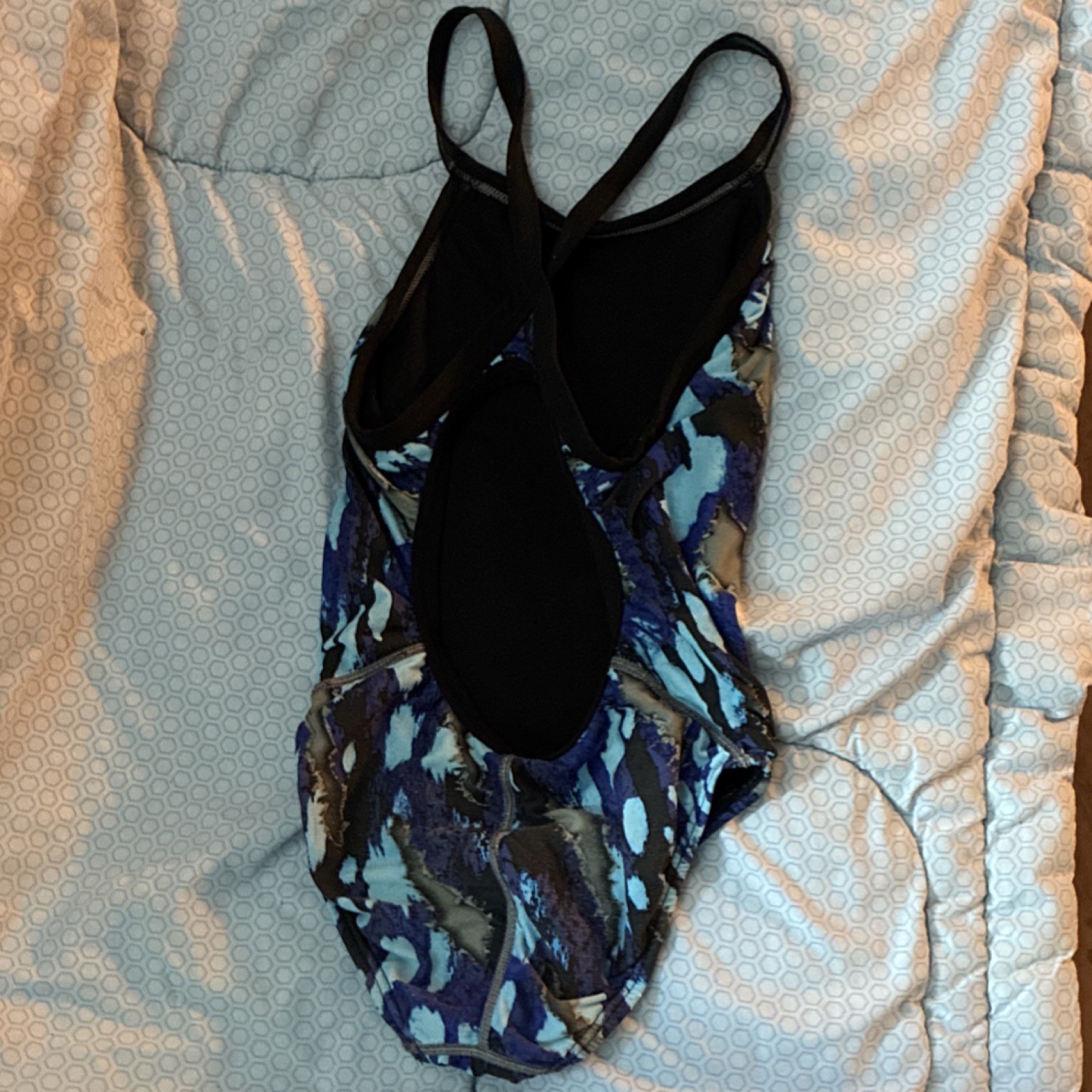 TYR kids One Piece Competitive Swimwear Blue Black Pattern for Swimming