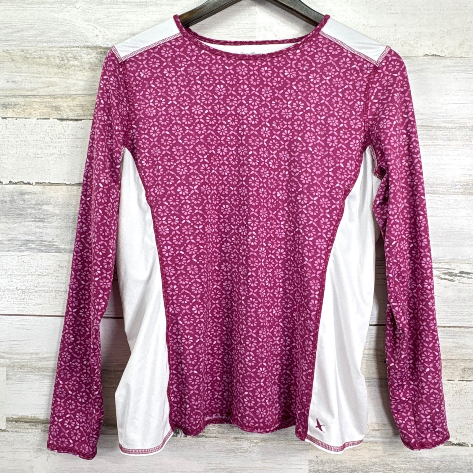 Eddie Bauer Long Sleeve Amphib Rashguard Swim Top Berry Pink Floral White Large