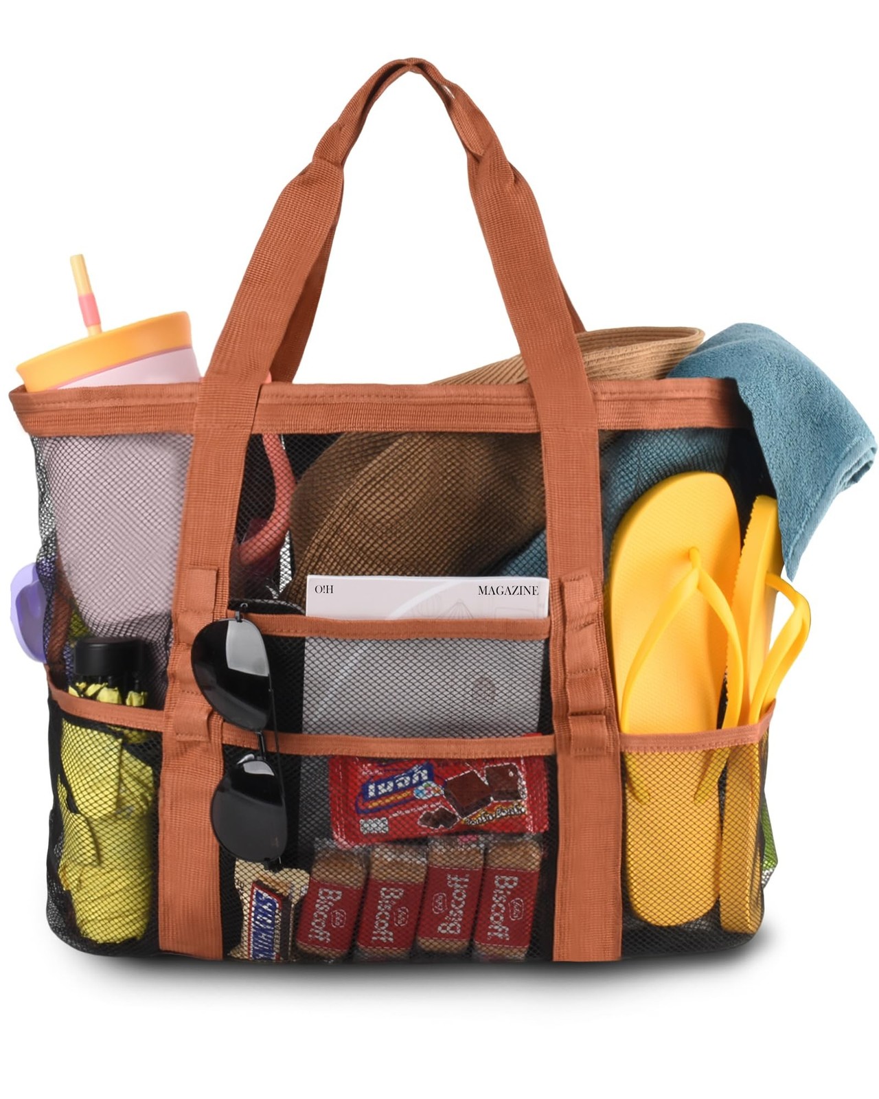 Genteen 40L Mesh Beach Bag, Foldable Sandproof Tote with Waterproof Pocket Qu…