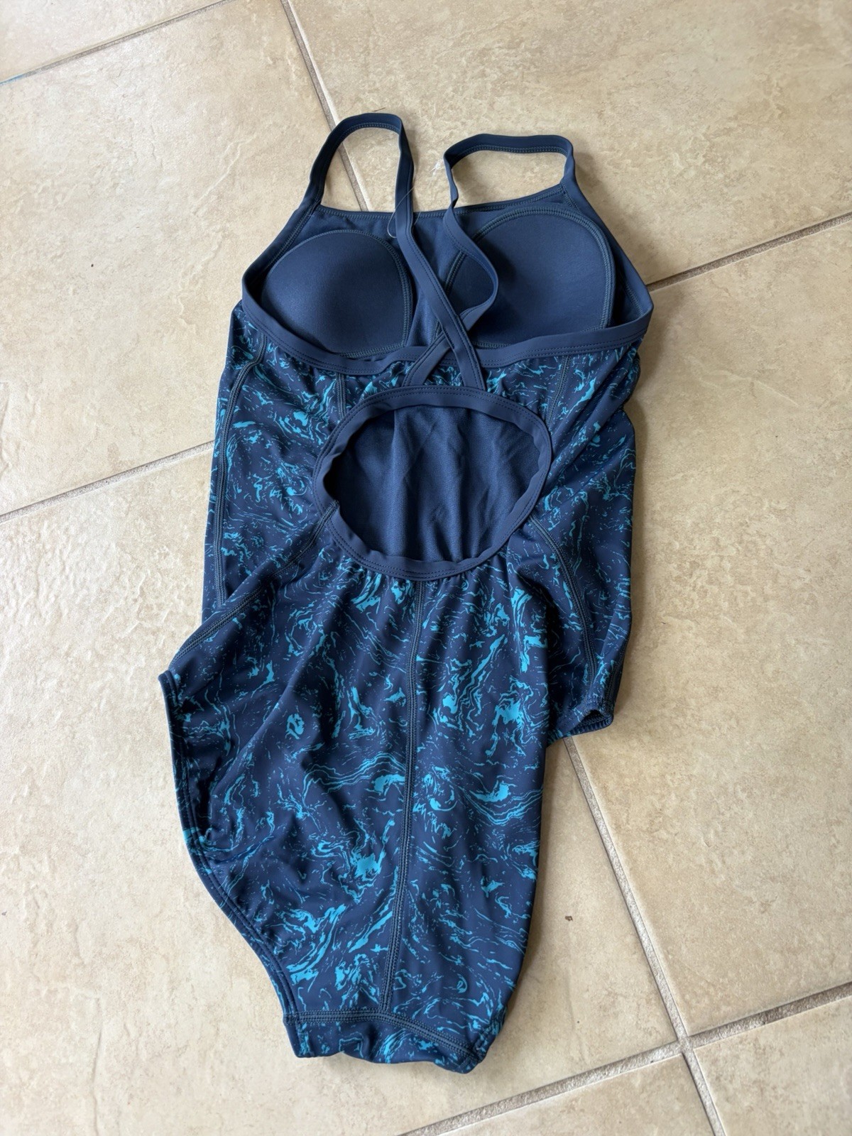 SYROKAN Women’s One Piece Sport Swimwear Blue Pattern Size S