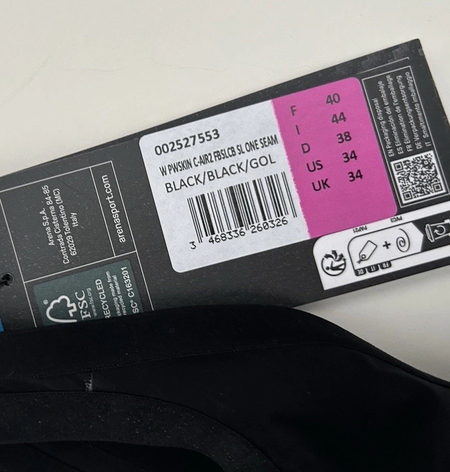 Arena Womens Sz 34 Closed Back Powerskin Carbon Air2 Kneeskin Racing Suit Black