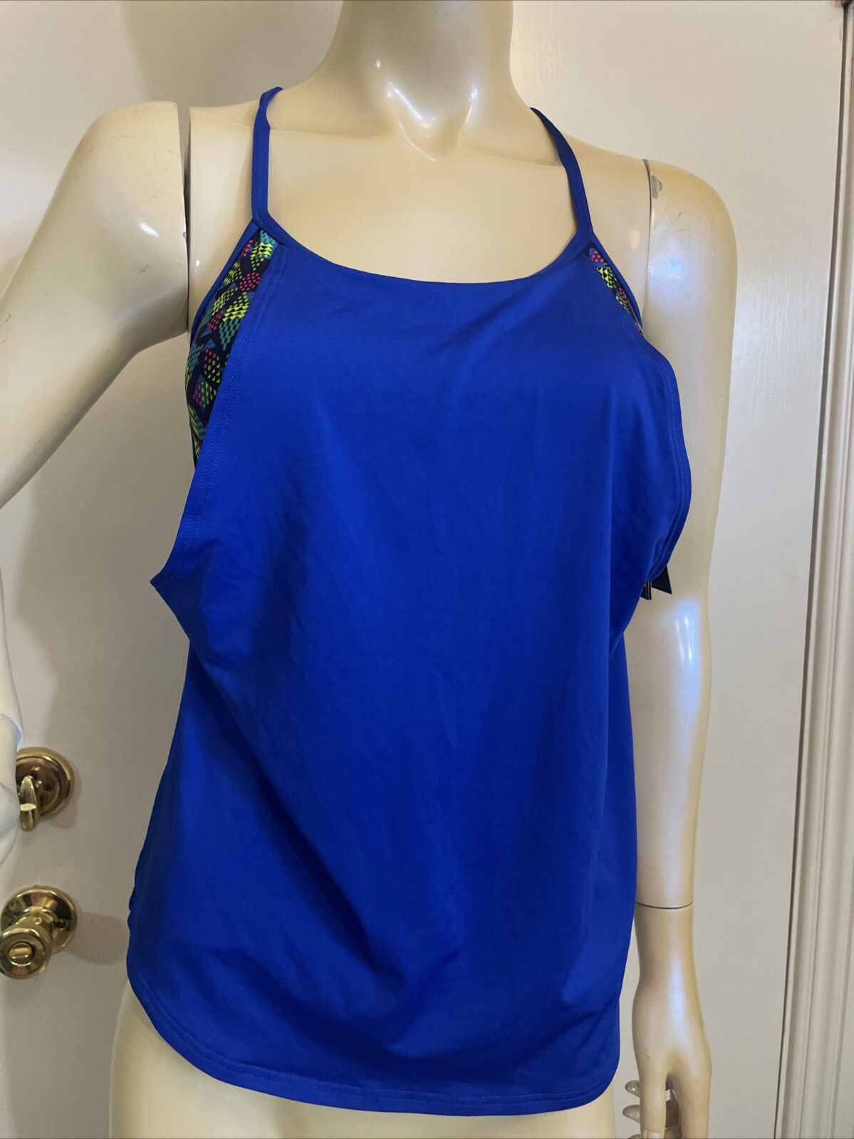 TYR Women’s Edessa Shea 2 in 1 Swim Tank – Sz.4/5 Sm. Blue Tank /multi Color Bra
