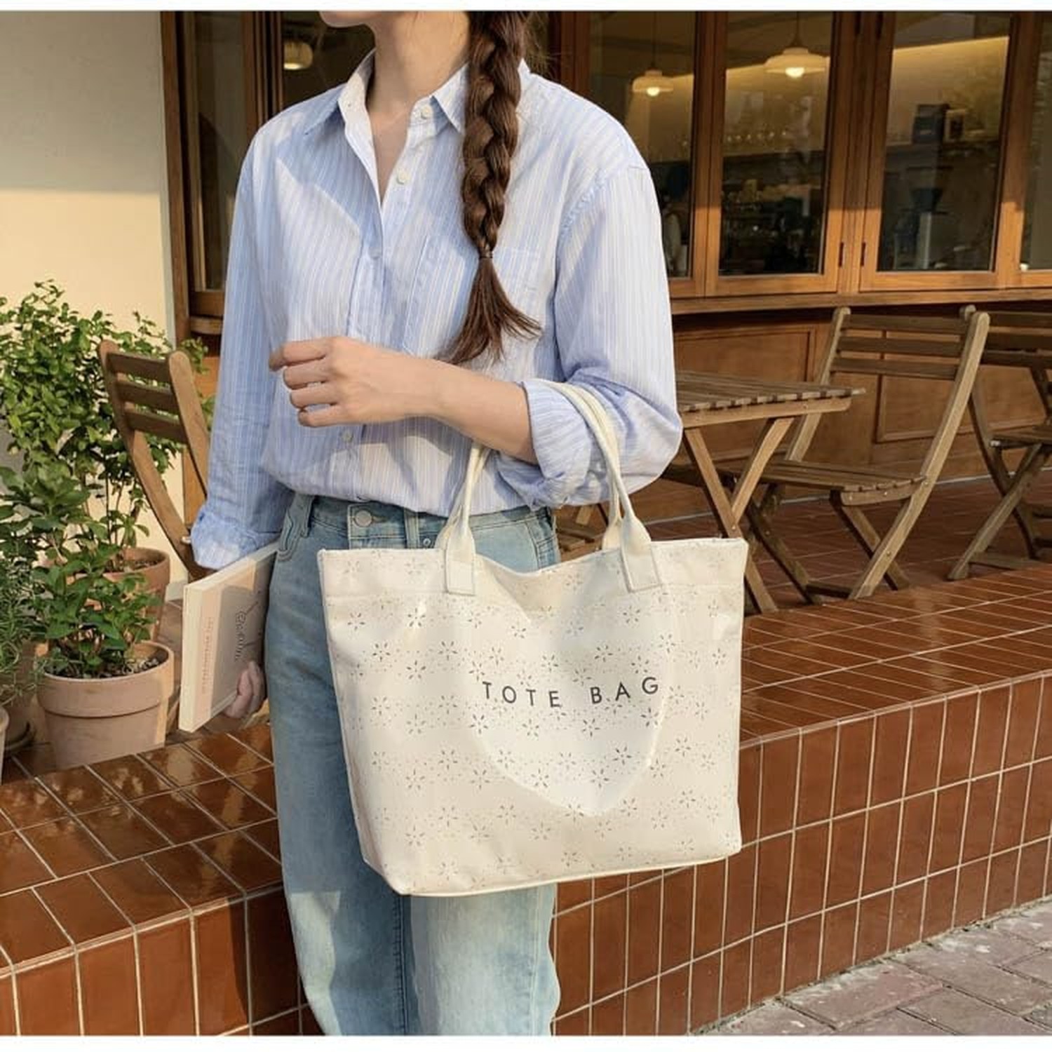 PVC Tote Bag for Women, Large Waterproof Beach Tote Bag with Handle Beige
