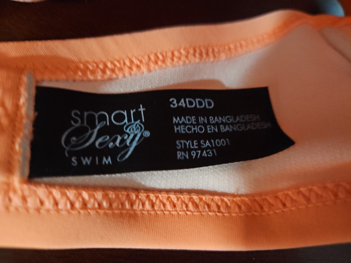 Smart & Sexy Swim Top Coral Padded Underwire Adjustable Straps 34DDD