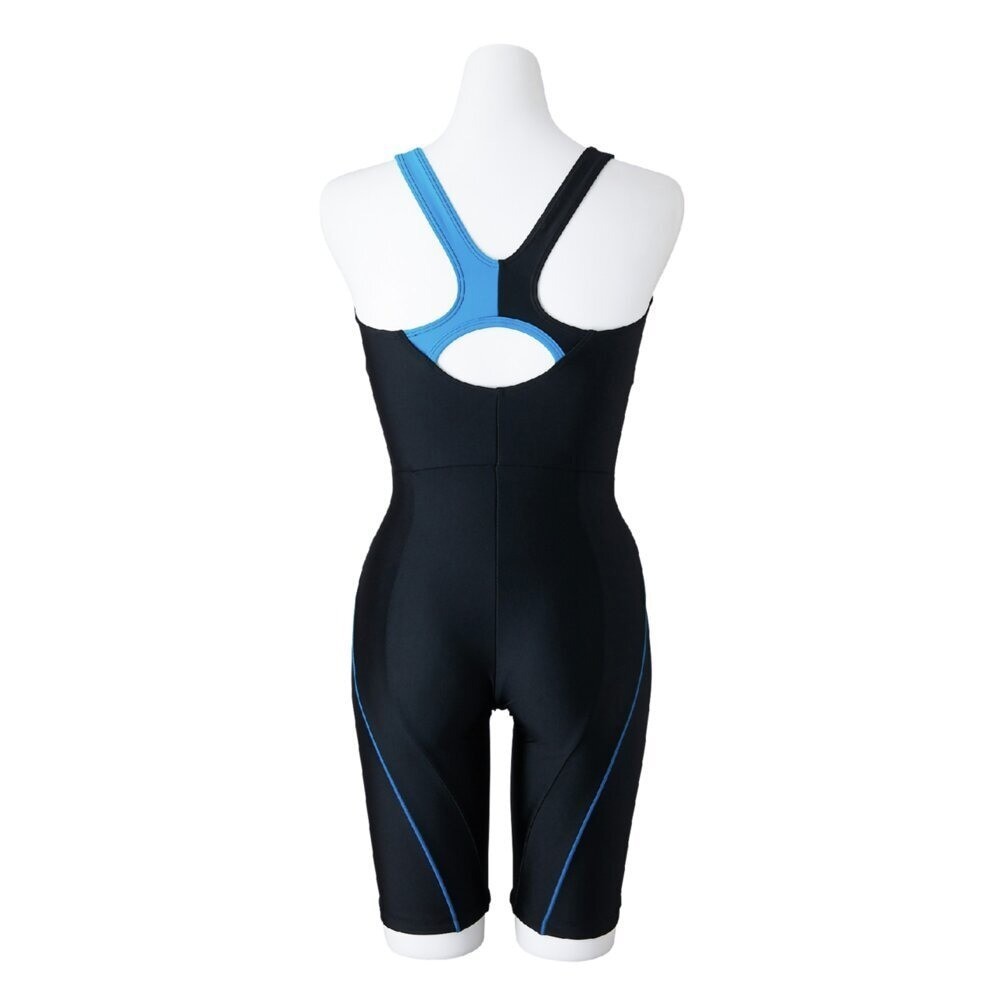 Mizuno Women’s Swim Fitness All-in-One Swimsuit Two-Tone Design Black/Turquoise