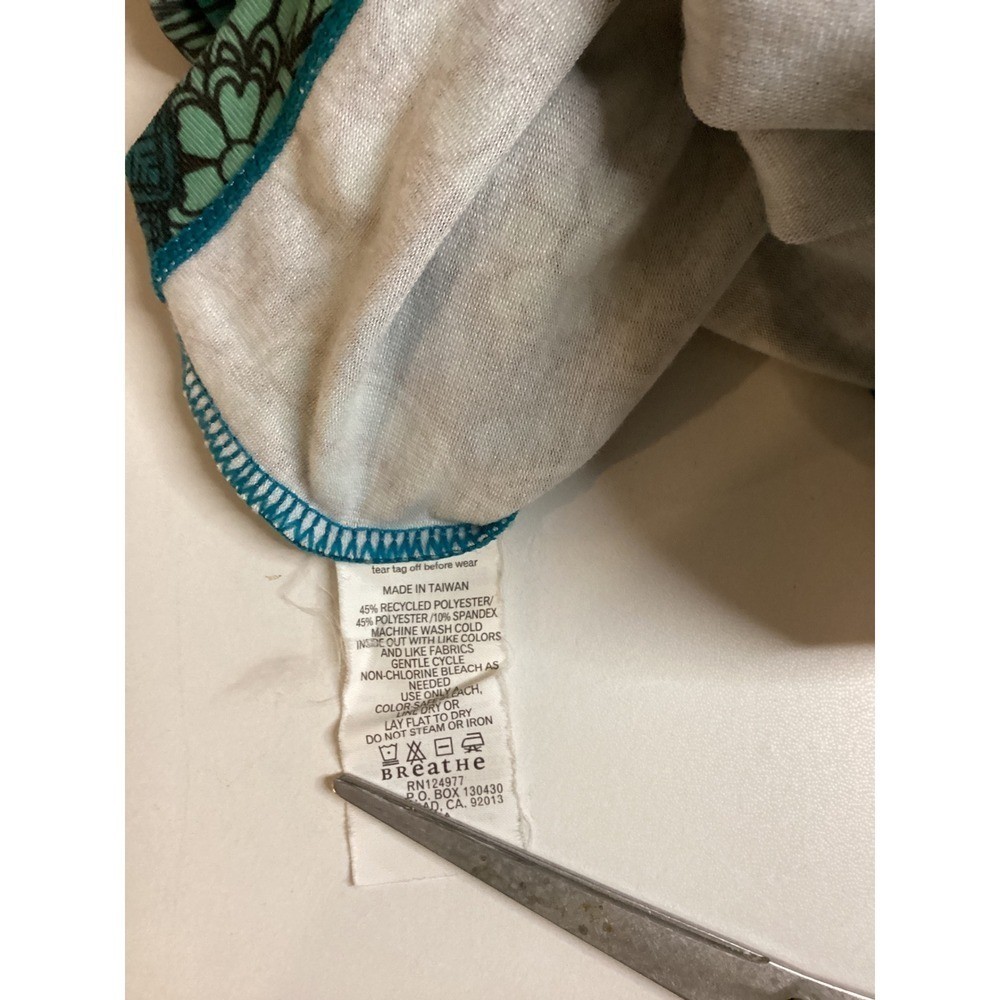 Prana Teal Floral Mandala Halter T-Back Swim Tankini Top Built-in Bra Womens L