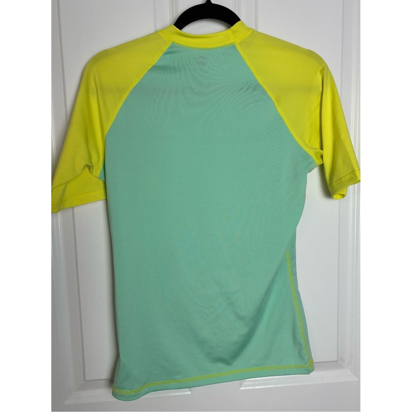 Roxy XL Rash Guard Swim Top Aqua Neon Yellow Short Sleeve Surf UPF Beach
