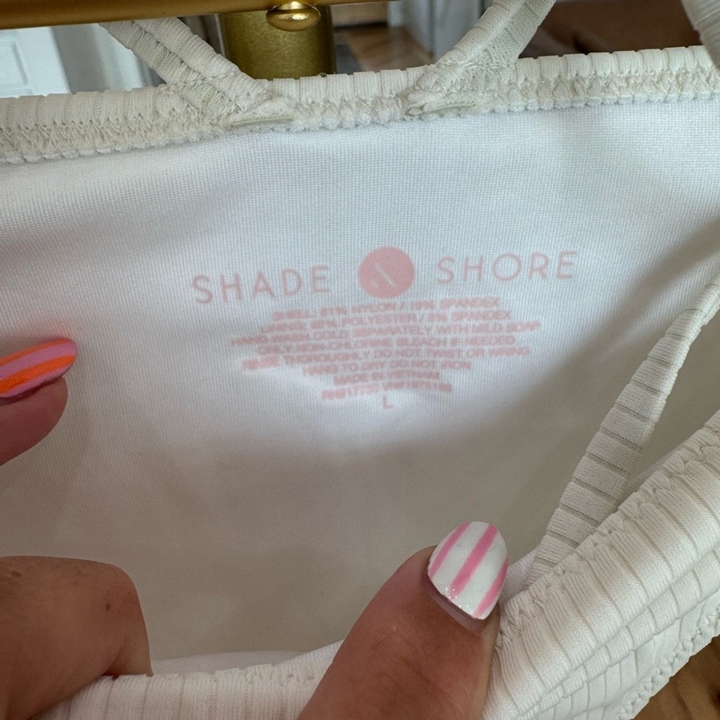 Shade & Shore White/Cream Ribbed Bikini Set 36C Top + Large Bottom T11