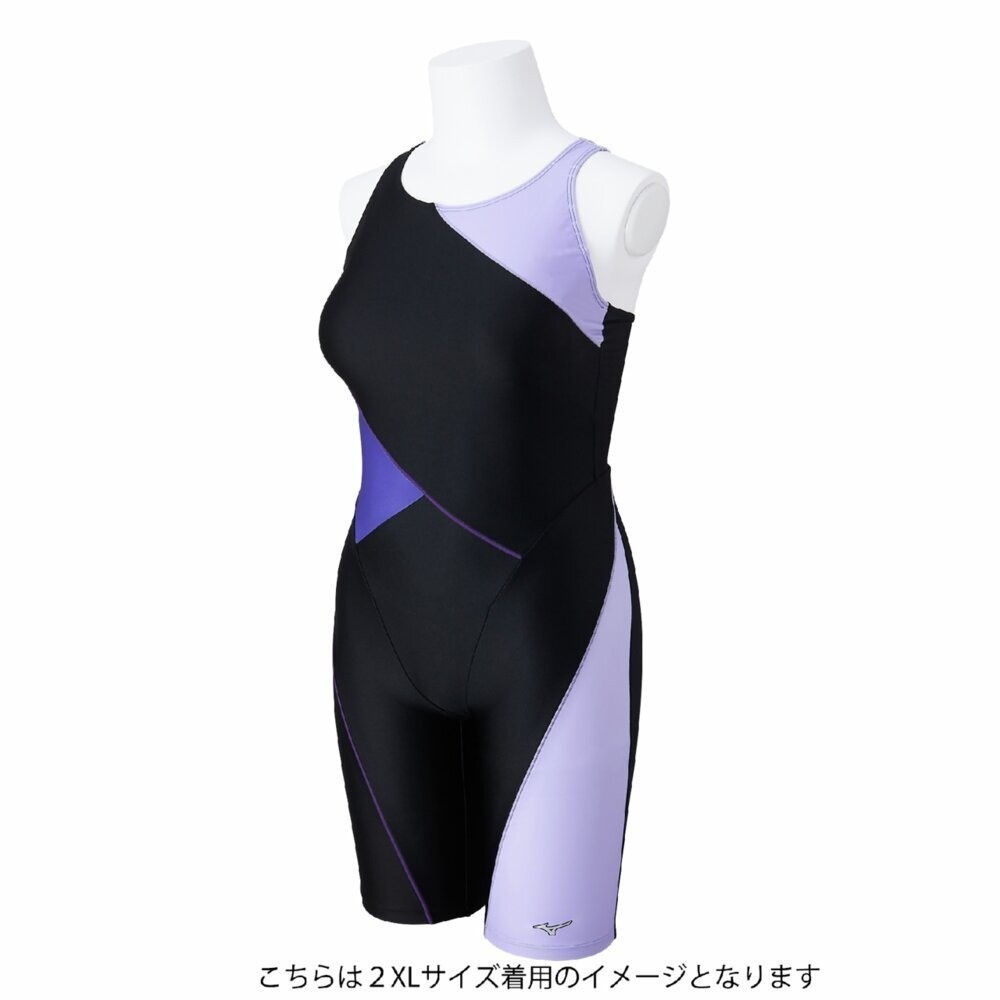 Mizuno Women’s Swim Fitness All-in-One Swimsuit Two-Tone Design Black/Lavender