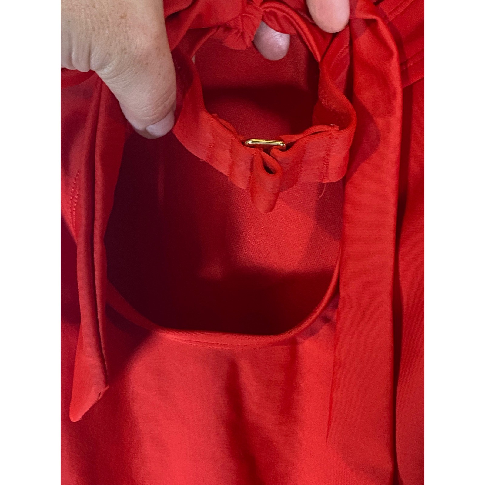 Red Halter One Piece Swimsuit Open Back Tie Neck Tie Back Padded M