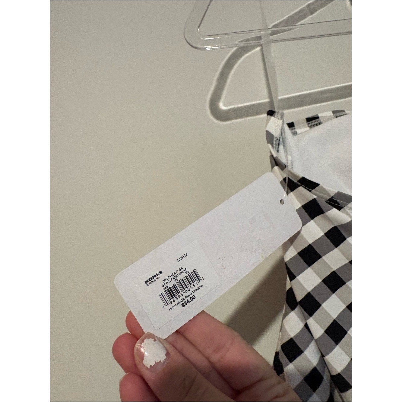 Freshwater Checked O-Ring Halter Tankini Top black white size medium