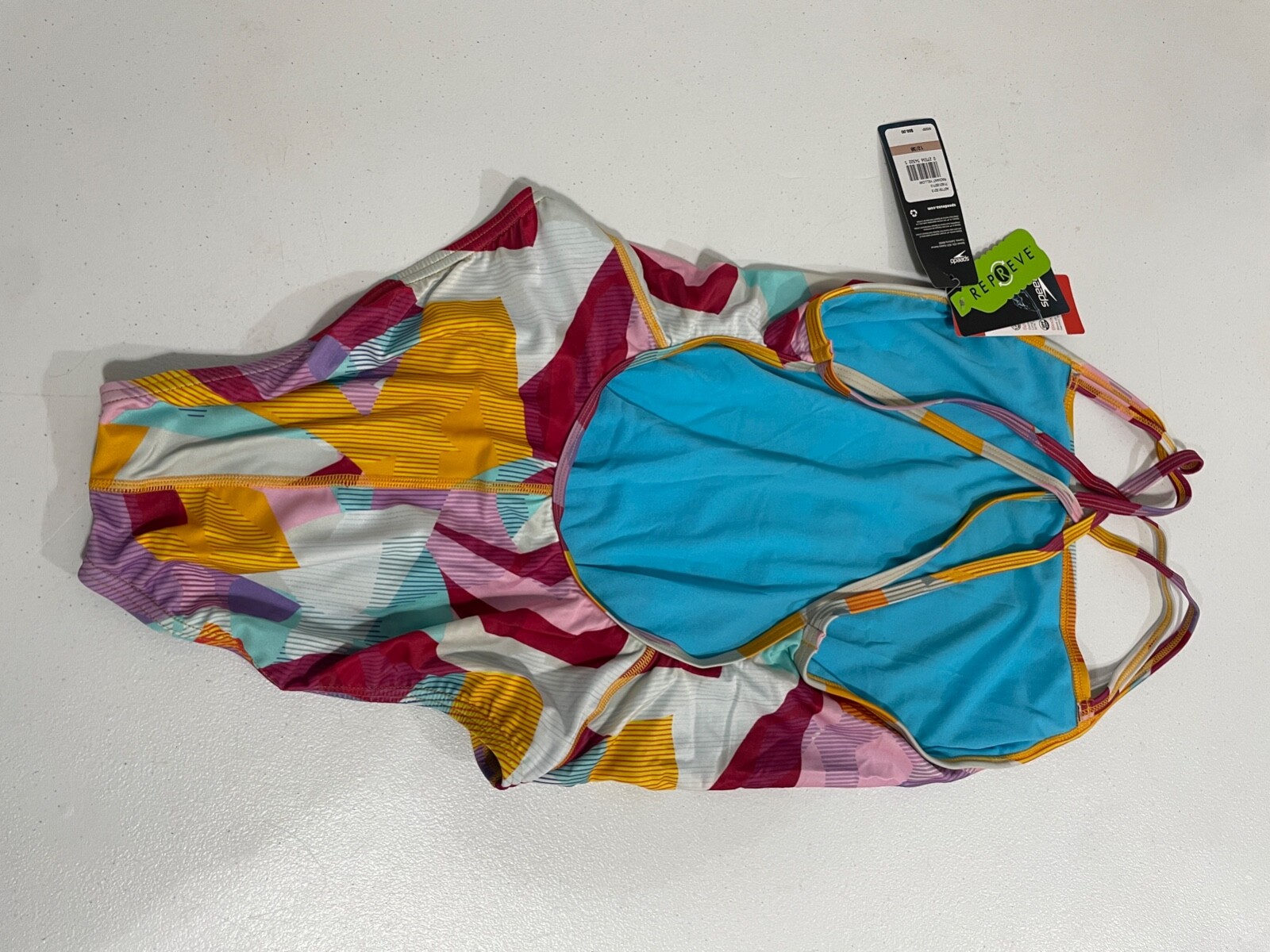 Speedo 7192105 710 Splice Relay Back, Colorblock Swimsuit, Radiant Yellow, 12/38